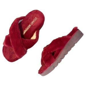 Stuart Weitzman Roza Lift Faux Fur Slide Chill Sandals Slippers in Red US 6.5
